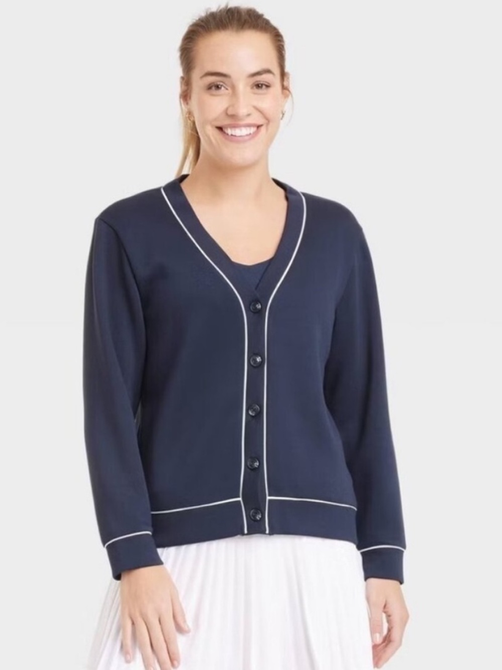 all in motion Navy Set Pleated Tank Dress & Navy Cardigan Sz-L - Picture 5 of 16
